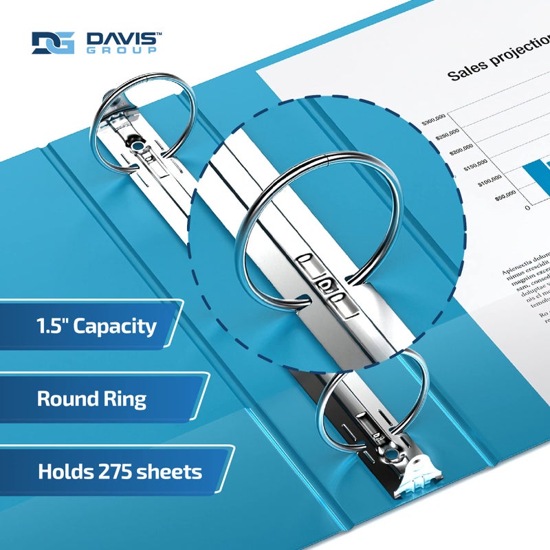 Davis Group Easyview Premium 3-Ring Binders with Clear-View Covers and Round Rings, Binders for School or Office, 1.5 Inch, Pack of 6, Turquoise - Image 2